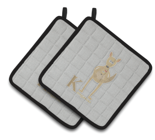 Alphabet for Animal Pair of Pot Holders (Color: Kangaroo, size: 7.5 x 7.5)