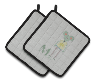 Alphabet for Animal Pair of Pot Holders (Color: Mouse, size: 7.5 x 7.5)