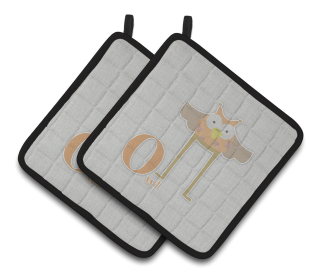 Alphabet for Animal Pair of Pot Holders (Color: Owl, size: 7.5 x 7.5)