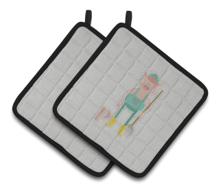 Alphabet for Animal Pair of Pot Holders (Color: Pigs, size: 7.5 x 7.5)