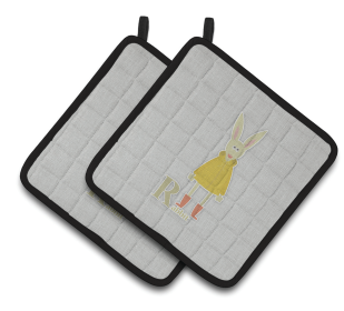 Alphabet for Animal Pair of Pot Holders (Color: Rabbit, size: 7.5 x 7.5)