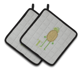 Alphabet for Animal Pair of Pot Holders (Color: Turtle, size: 7.5 x 7.5)