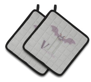 Alphabet for Animal Pair of Pot Holders (Color: Vampire Bat, size: 7.5 x 7.5)