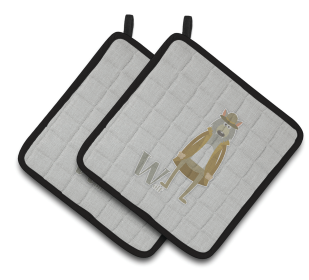 Alphabet for Animal Pair of Pot Holders (Color: Wolf, size: 7.5 x 7.5)