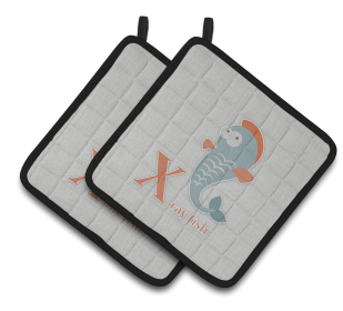 Alphabet for Animal Pair of Pot Holders (Color: Xray Fish, size: 7.5 x 7.5)