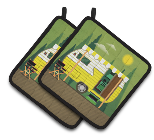 Greatest Adventure Pair of Pot Holders (Color: Greatest Adventure Retro Camper, size: 7.5 x 7.5)