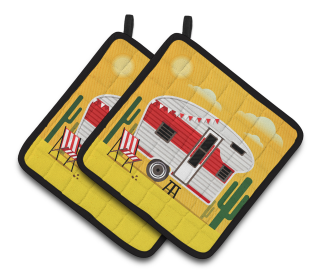 Greatest Adventure Pair of Pot Holders (Color: Greatest Adventure Retro Camper Desert, size: 7.5 x 7.5)