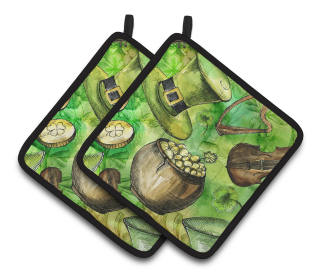 St Patrick's Day Pair of Pot Holders (Color: Luck of the Irish, size: 7.5 x 7.5)