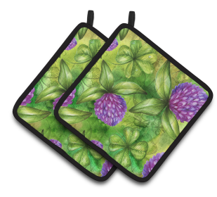 St Patrick's Day Pair of Pot Holders (Color: Shamrocks in Bloom, size: 7.5 x 7.5)