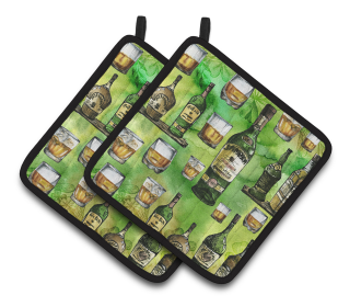 St Patrick's Day Pair of Pot Holders (Color: Irish Whiskey, size: 7.5 x 7.5)