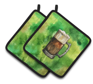 St Patrick's Day Pair of Pot Holders (Color: Irish Beer Mug, size: 7.5 x 7.5)