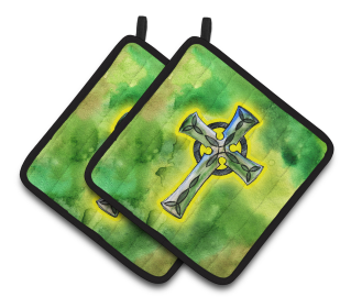St Patrick's Day Pair of Pot Holders (Color: Irish Celtic Cross, size: 7.5 x 7.5)