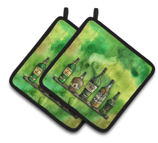 St Patrick's Day Pair of Pot Holders (Color: Irish Whiskey Bottle, size: 7.5 x 7.5)
