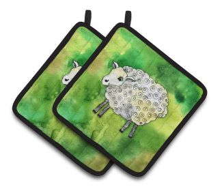 St Patrick's Day Pair of Pot Holders (Color: Irish Sheep, size: 7.5 x 7.5)