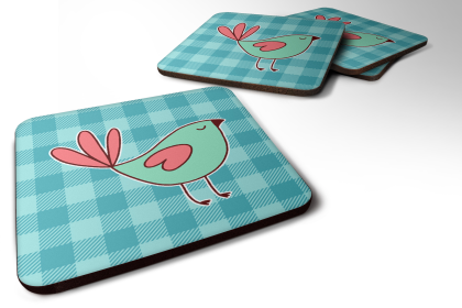 Bird - Foam Coaster (Color: Bird on Blue Plaid, size: 3.5 x 3.5)