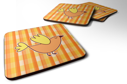 Bird - Foam Coaster (Color: Bird on Orange Plaid, size: 3.5 x 3.5)