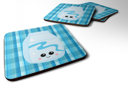 Food Foam Coaster (Color: Blue Plaid and Milk, size: 3.5 x 3.5)