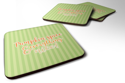 Fall Theme Foam Coaster (Color: Pumpkin Spice Green Stripe, size: 3.5 x 3.5)