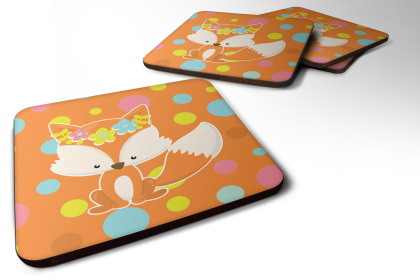Floral theme Foam Coaster (Color: Baby Fox Flowerchild Polkadots, size: 3.5 x 3.5)