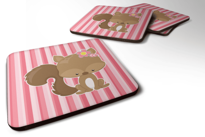 Floral theme Foam Coaster (Color: Squirrel with Flowers, size: 3.5 x 3.5)