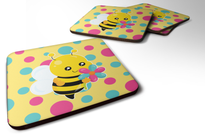 Floral theme Foam Coaster (Color: Bee with Flower, size: 3.5 x 3.5)