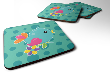 Bird - Foam Coaster (Color: Bird on Teal Polkadots, size: 3.5 x 3.5)