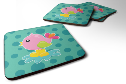 Bird - Foam Coaster (Color: Bird in Rainboots and Puddle, size: 3.5 x 3.5)