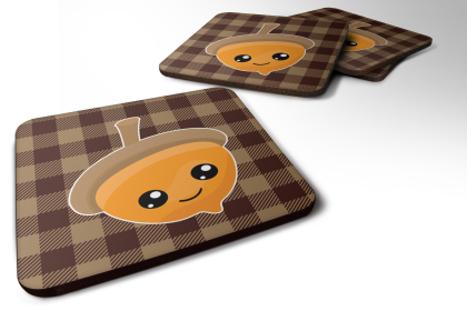 Fall Theme Foam Coaster (Color: Acorn on Gingham, size: 3.5 x 3.5)