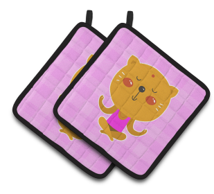 Animals on Pair of Pot Holders (Animal: Yoga Cat)