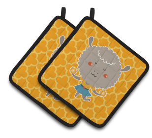Animals on Pair of Pot Holders (Animal: Cheerleader Lamb Sheep)
