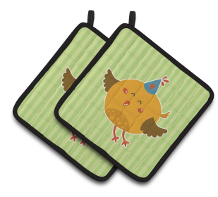 Animals on Pair of Pot Holders (Animal: Birthday Bird)