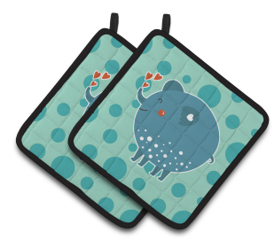 Animals on Pair of Pot Holders (Animal: Blue Elephant)