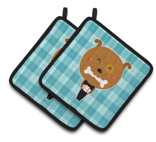 Animals on Pair of Pot Holders (Animal: Dog in Tuxedo)