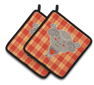 Animals on Pair of Pot Holders (Animal: Ram with a Heart)