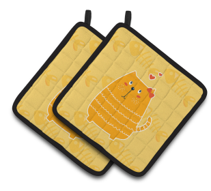 Animals on Pair of Pot Holders (Animal: Fat Cat)