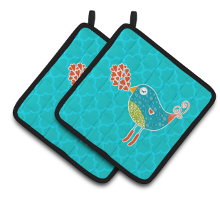 Animals on Pair of Pot Holders (Animal: Birdy Love)