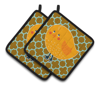 Animals on Pair of Pot Holders (Animal: Bird on Quatrfoil)