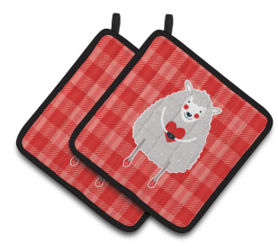 Animals on Pair of Pot Holders (Animal: Lamb Love)