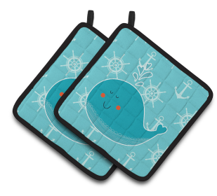 Animals on Pair of Pot Holders (Animal: Whale with Anchors)