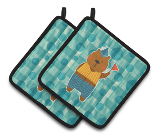 Animals on Pair of Pot Holders (Animal: Celebration Bear)