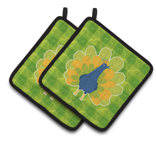 Animals on Pair of Pot Holders (Animal: Peacocks)