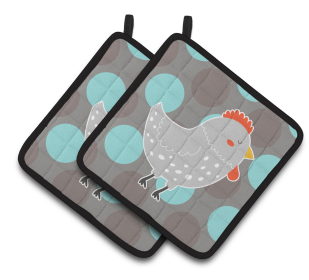 Animals on Pair of Pot Holders (Animal: Grey Chicken)