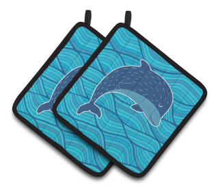 Animals on Pair of Pot Holders (Animal: Dolphins)