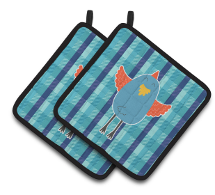 Animals on Pair of Pot Holders (Animal: Blue Chicken)