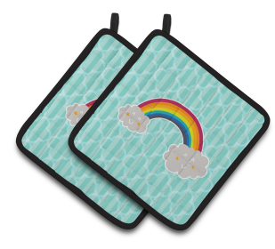 Animals on Pair of Pot Holders (Animal: Rainbow in Clouds)