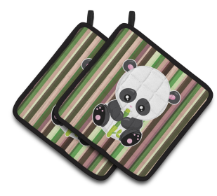 Animals on Pair of Pot Holders (Animal: Bamboo Flute Panda)