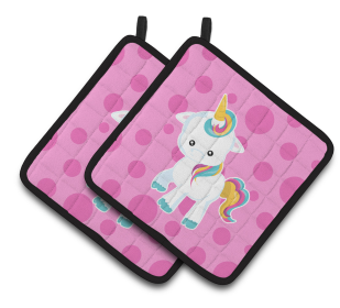 Animals on Pair of Pot Holders (Animal: Pink Polkadot Unicorn)