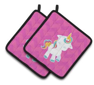 Animals on Pair of Pot Holders (Animal: Pink Chevron Unicorn)
