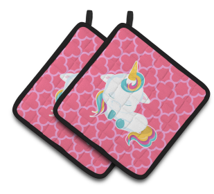 Animals on Pair of Pot Holders (Animal: Quatrafoil Pink Unicorn)