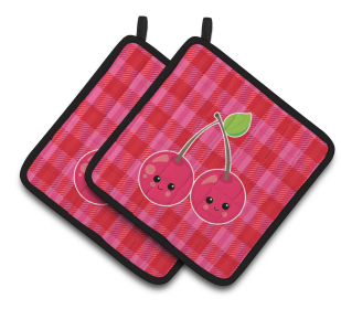 Fruit Face Pair of Pot Holders (Color: Cherry Faces, size: 7.5 x 7.5)